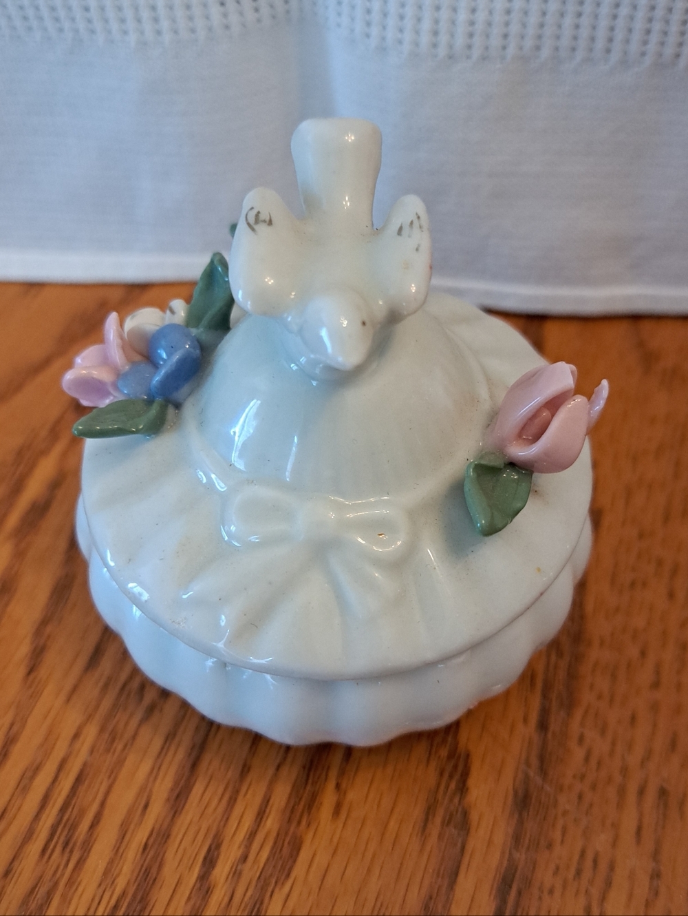 Porcelain Bird Covered Trinket Dish with Pink Rose(not A Copy)